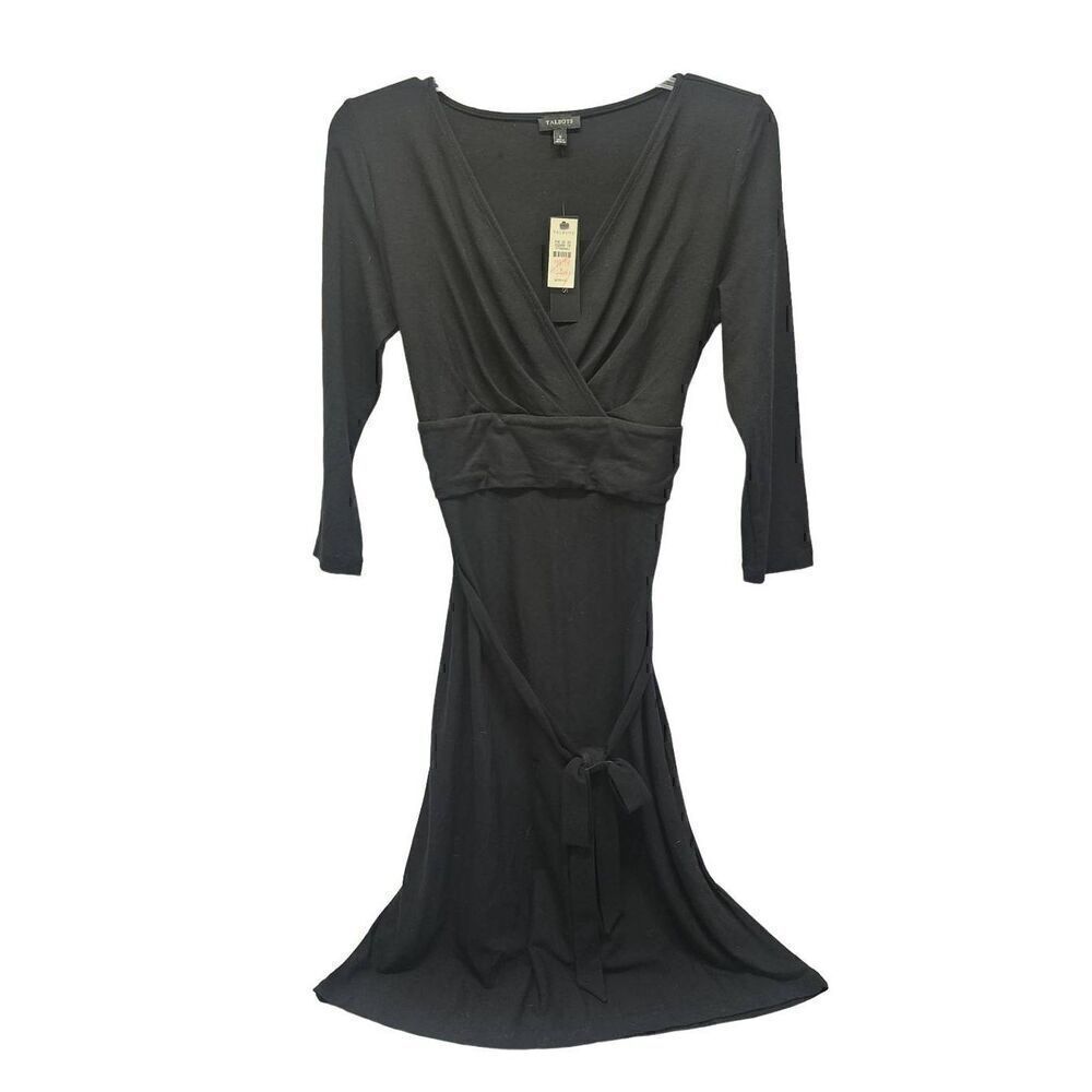 Talbots Black Faux Wrap Dress 3/4 Sleeve  NWT Size S D13